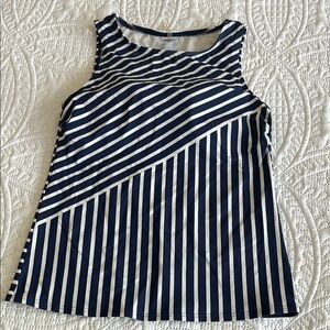 Lands' End 8L Navy and White Striped Swim Tank Top with soft cups